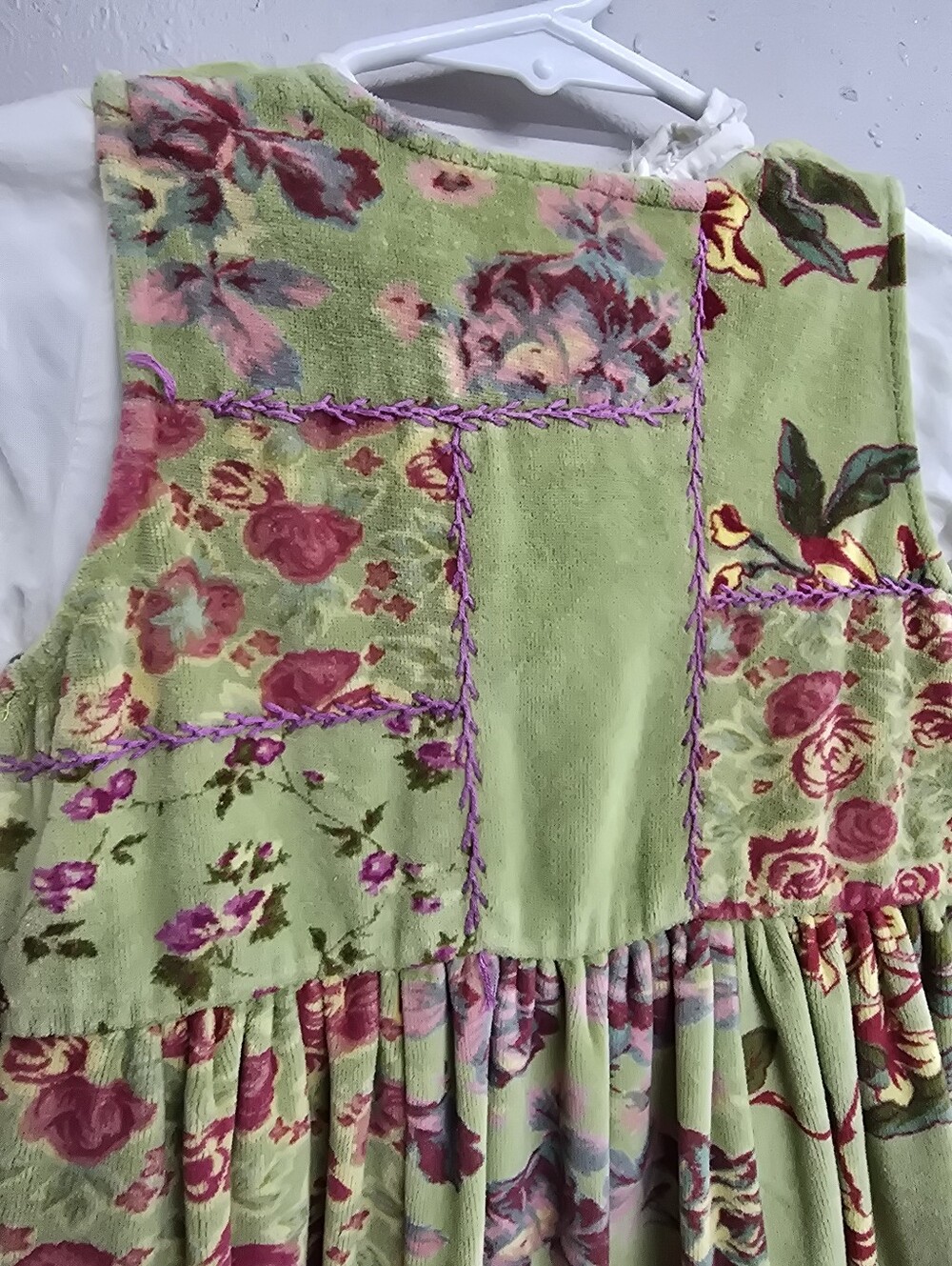 Vintage Cornelloki Green Velvet Floral Dress - Picture 7 of 11